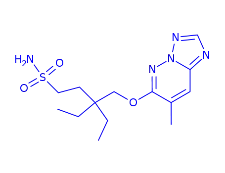 Molecular Structure of 152537-65-0 (3-ethyl-3-{[(7-methyl[1,2,4]triazolo[1,5-b]pyridazin-6-yl)oxy]methyl}pentane-1-sulfonamide)