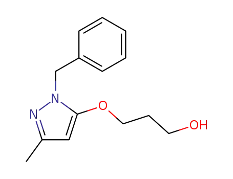 Molecular Structure of 15083-36-0 (3-[(1-Benzyl-3-methyl-1H-pyrazol-5-yl)oxy]-1-propanol)