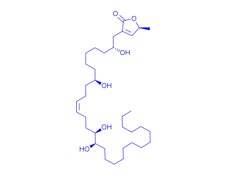 Molecular Structure of 151484-76-3 (5-methyl-3-[(8R,11Z,19Z)-2,8,15,16-tetrahydroxytriaconta-11,19-dien-1-yl]furan-2(5H)-one)