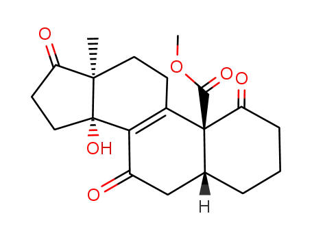 Molecular Structure of 130993-62-3 (methyl 14-hydroxy-1,7,17-trioxoandrost-8-ene-19-oate)