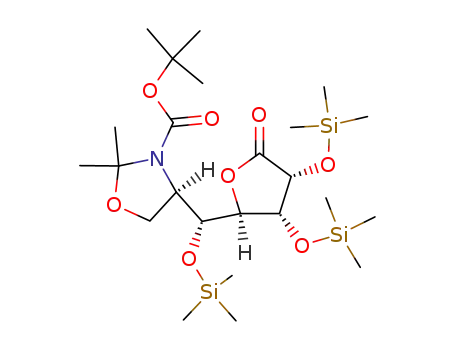 Molecular Structure of 136597-87-0 (tert-butyl 2,2-dimethyl-4-({5-oxo-3,4-bis[(trimethylsilyl)oxy]tetrahydrofuran-2-yl}[(trimethylsilyl)oxy]methyl)-1,3-oxazolidine-3-carboxylate (non-preferred name))