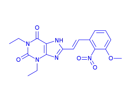 Molecular Structure of 155271-56-0 (1,3-diethyl-8-[(E)-2-(3-methoxy-2-nitrophenyl)ethenyl]-3,7-dihydro-1H-purine-2,6-dione)
