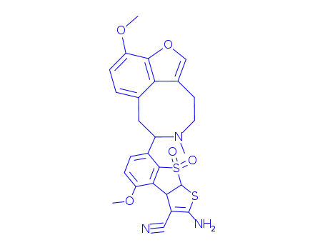 Molecular Structure of 155857-53-7 (2-amino-4-methoxy-7-(3-methoxy-8-methyl-8,9,10,10a-tetrahydro-7H-furo[4,3,2-fg][3]benzazocin-7-yl)-3a,8a-dihydrothieno[2,3-b][1]benzothiophene-3-carbonitrile 8,8-dioxide)