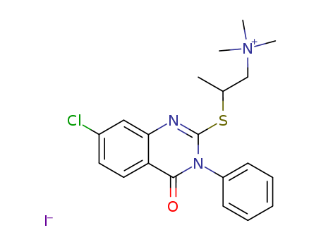 15589-18-1,2-[(7-chloro-4-oxo-3-phenyl-3,4-dihydroquinazolin-2-yl)sulfanyl]-N,N,N-trimethylpropan-1-aminium iodide,1-Propanaminium,2-[(7-chloro-3,4-dihydro-4-oxo-3-phenyl-2-quinazolinyl)thio]-N,N,N-trimethyl-,iodide (9CI); Ammonium,[2-[(7-chloro-3,4-dihydro-4-oxo-3-phenyl-2-quinazolinyl)thio]propyl]trimethyl-,iodide (8CI)