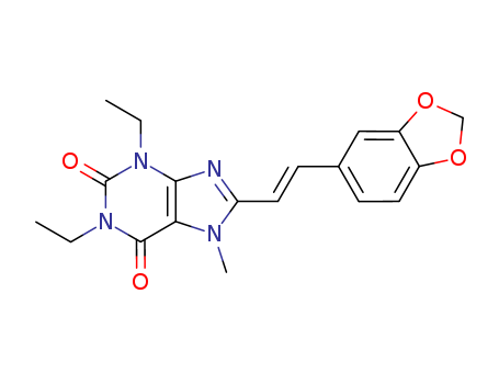 155271-13-9,8-[(E)-2-(1,3-benzodioxol-5-yl)ethenyl]-1,3-diethyl-7-methyl-3,7-dihydro-1H-purine-2,6-dione,