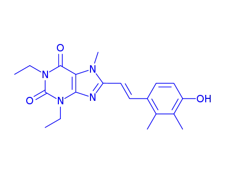 Molecular Structure of 155272-15-4 ((8E)-8-[(2Z)-2-(2,3-dimethyl-4-oxocyclohexa-2,5-dien-1-ylidene)ethylidene]-1,3-diethyl-7-methyl-3,7,8,9-tetrahydro-1H-purine-2,6-dione)