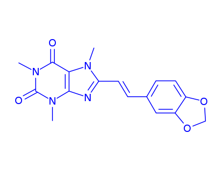 155271-19-5,8-[(E)-2-(1,3-benzodioxol-5-yl)ethenyl]-1,3,7-trimethyl-3,7-dihydro-1H-purine-2,6-dione,1H-Purine-2,6-dione,8-[2-(1,3-benzodioxol-5-yl)ethenyl]-3,7-dihydro-1,3,7-trimethyl-, (E)-