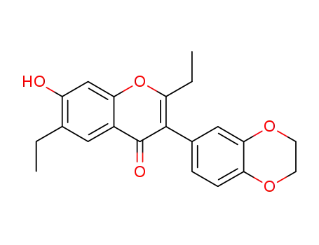 Molecular Structure of 159647-63-9 (3-(2,3-Dihydro-benzo[1,4]dioxin-6-yl)-2,6-diethyl-7-hydroxy-chromen-4-one)