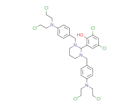 Molecular Structure of 17958-62-2 (2-(1,3-bis{4-[bis(2-chloroethyl)amino]benzyl}hexahydropyrimidin-2-yl)-4,6-dichlorophenol)