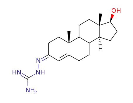 Molecular Structure of 18282-09-2 (Androst-4-en-3-one, 17-hydroxy-, (aminoiminomethyl)hydrazone, (17beta) -)