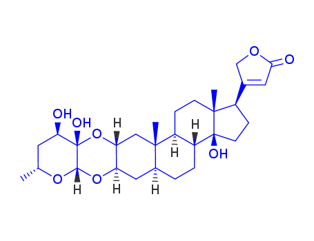 36597-51-0,gomphoside,Card-20(22)-enolide,14-hydroxy-2,3-[(tetrahydro-3,4-dihydroxy-6-methyl-2H-pyran-3,2-diyl)bis(oxy)]-,[2a(2S,3S,4R,6R),3b,5a]-; Gomphoside (6CI,8CI);9H,13aH-Cyclopenta[7,8]phenanthro[2,3-b]pyrano[3,2-e][1,4]dioxin,card-20(22)-enolide deriv.