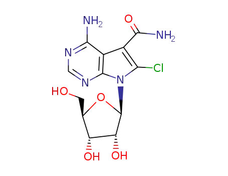 Molecular Structure of 73210-49-8 (5-amino-8-chloro-9-[3,4-dihydroxy-5-(hydroxymethyl)oxolan-2-yl]-2,4,9- triazabicyclo[4.3.0]nona-1,3,5,7-tetraene-7-carboxamide)