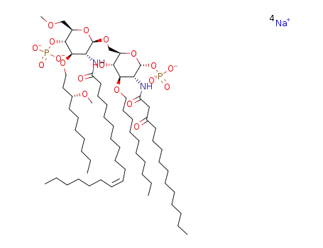 Molecular Structure of 185954-98-7 (a-D-Glucopyranose,3-O-decyl-2-deoxy-6-O-[2-deoxy-3-O-[(3R)-3-methoxydecyl]-6-O-methyl-2-[[(11Z)-1-oxo-11-octadecen-1-yl]amino]-4-O-phosphono-b-D-glucopyranosyl]-2-[(1,3-dioxotetradecyl)amino]-,1-(dihydrogen phosphate), sodium salt (1:4))