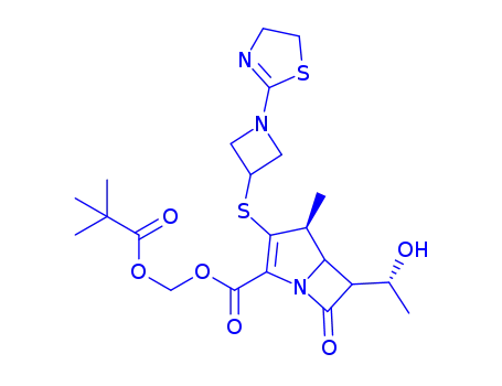 Molecular Structure of 161715-24-8 ((1R,5S,6S)-6-[1(R)-Hydroxyethyl]-1-methyl-2-[1-(2-thiazolin-2-yl)azetidin-3-ylsulfanyl]-1-carba-2-penem-3-carboxylic acid pivaloyloxymethyl ester)