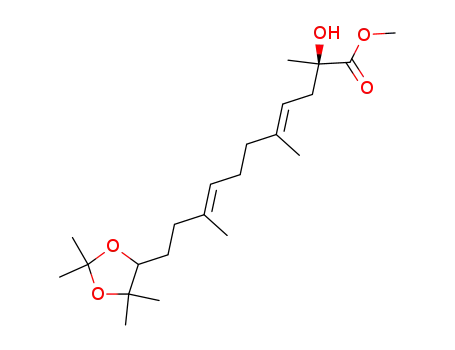 Molecular Structure of 868784-06-9 ((4E,8E)-(R)-2-Hydroxy-2,5,9-trimethyl-11-(2,2,5,5-tetramethyl-[1,3]dioxolan-4-yl)-undeca-4,8-dienoic acid methyl ester)