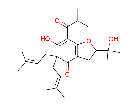 4(2H)-Benzofuranone,3,5-dihydro-6-hydroxy-2-(1-hydroxy-1-methylethyl)-5,5-bis(3-methyl-2-butenyl)-7-(2-methyl-1-oxopropyl)-(9CI)