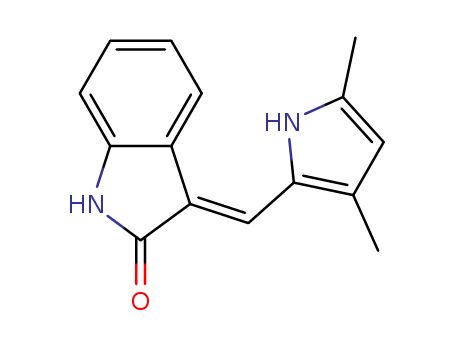 Molecular Structure of 194413-57-5 (2H-Indol-2-one, 3-[(3,5-dimethyl-1H-pyrrol-2-yl)methylene]-1,3-dihydro-,
(3E)-)