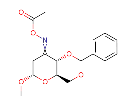 Molecular Structure of 16697-53-3 (1-{[(6-methoxy-2-phenyltetrahydropyrano[3,2-d][1,3]dioxin-8(4H)-ylidene)amino]oxy}ethanone (non-preferred name))