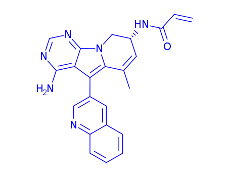 Molecular Structure of 1661854-97-2 ((R)-N-(4-amino-6-methyl-5-(quinolin-3-yl)8,9-dihydropyrimido[5,4-b]indole-8-yl)acrylamide)