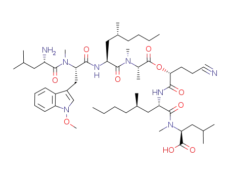 N-<(2S,4R)-2-<N-<(S)-2-<N-<(2S,4R)-2-<<N-L-leucinyl-N<sup>1'</sup>-methoxy-N-methyl-L-tryptophanyl>amino>-4-methylheptanoyl>-N-methyl-L-alanyloxy>-4-cyanobutanoyl>amino-4-methylheptanoyl>-N-methyl-L-leucine