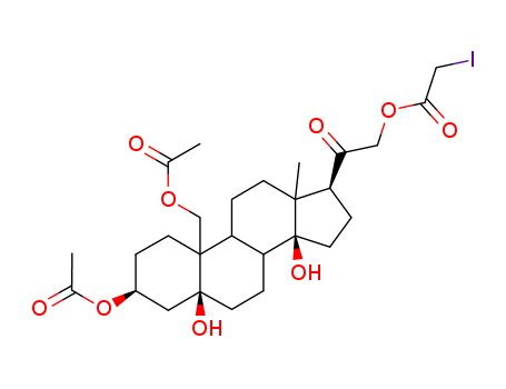 19886-64-7,5-beta,14-beta-Pregnan-20-one, 3-beta,5,14,19,21-pentahydroxy-, 3,19-d iacetate 21-(iodoacetate),Aceticacid, iodo-, 21-ester with 3b,5,14,19,21-pentahydroxy-5b,14b-pregnan-20-one 3,19-diacetate