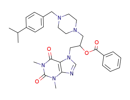 Molecular Structure of 19977-12-9 (1-Piperazineethanol, alpha-(1,3-dimethyl-7-xanthinylmethyl)-4-(p-isopr opylbenzyl)-, benzoate (ester))