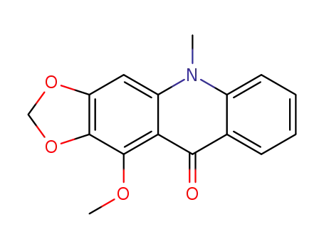 Molecular Structure of 477-82-7 (11-Methoxy-5-methyl-1,3-dioxolo[4,5-b]acridin-10(5H)-one)