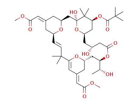 Molecular Structure of 173075-49-5 (Propanoic acid, 2,2-dimethyl-, (1S,3S,5Z,7R,8E,13E,15S,17R,21R,23R,25S)-1,21-dihydroxy-17-(1R)-1-hydroxyethyl-5,13-bis(2-methoxy-2-oxoethylidene)-10,10,26,26-tetramethyl-19-oxo-18,27,28,29-tetraoxatetracyclo21.3.1.13,7.111,15nonacosa-8,11-dien-25-yl ester)