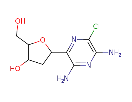Molecular Structure of 173256-61-6 (2-CHLORO-6-(BETA-D-2-DEOXYRIBOFURANOSYL)-3,5-DIAMINOPYRAZINE)
