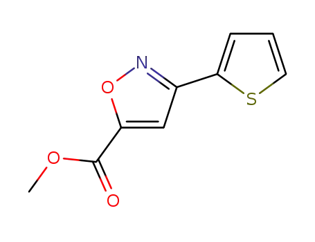 Molecular Structure of 22353-87-3 (5-Isoxazolecarboxylic acid, 3-(2-thienyl)-, methyl ester)
