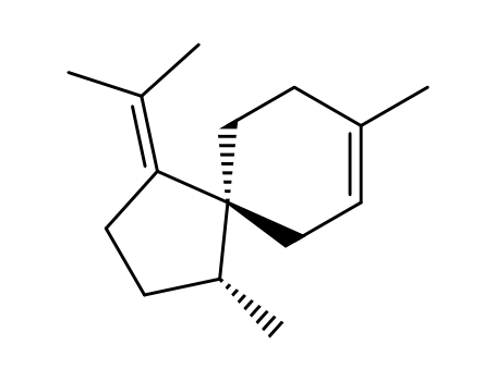 28400-12-6,Spiro[4.5]dec-7-ene,1,8-dimethyl-4-(1-methylethylidene)-, (1R,5S)-,Spiro[4.5]dec-7-ene,1,8-dimethyl-4-(1-methylethylidene)-, (1R-trans)-; Spiro[4.5]dec-7-ene, 1-isopropylidene-4,8-dimethyl-,(4R,5S)- (8CI); (-)-a-Alaskene; a-Alaskene;g-Acoradiene