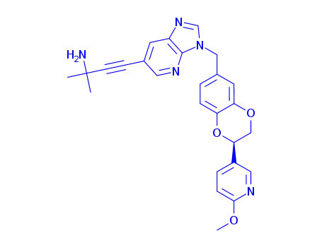 Molecular Structure of 2070864-35-4 ((R)-4-(3-((2-(6-methoxypyridin-3-yl)-2,3-dihydrobenzo[b][1,4]dioxin-6-yl)methyl)-3H-imidazo[4,5-b]pyridin-6-yl)-2-methylbut-3-yn-2-amine)