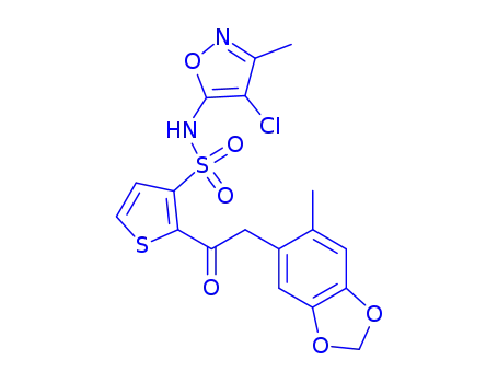 Molecular Structure of 184036-34-8 (N- (4- chloro- 3- methyl- oxazol- 5- yl)- 2- [2- (6- methylbenzo[1,3]dioxol- 5- yl)acetyl]- thiophene- 3- sulfonamide)