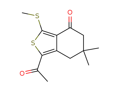 Molecular Structure of 175202-49-0 (1-ACETYL-6,6-DIMETHYL-3-(METHYLTHIO)-4,5,6,7-TETRAHYDROBENZO[C]THIOPHEN-4-ONE)