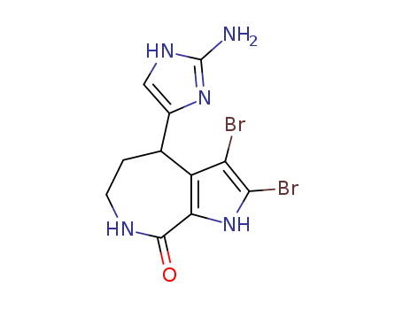 Molecular Structure of 105748-62-7 (Pyrrolo[2,3-c]azepin-8(1H)-one,4-(2-amino-1H-imidazol-5-yl)-2,3-dibromo-4,5,6,7-tetrahydro-, (-)-)