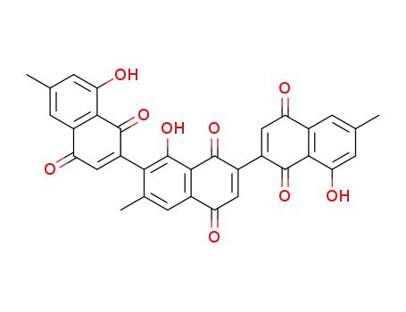 Molecular Structure of 69938-73-4 ([2,2':7',2''-Ternaphthalene]-1,1',1'',4,4',4''-hexone,8,8',8''-trihydroxy-6,6',6''-trimethyl-)