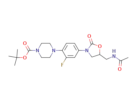 Molecular Structure of 154591-03-4 (4-[4-[5-[(Acetylamino)methyl]-2-oxo-3-oxazolidinyl]-2-fluorophenyl]-1-piperazinecarboxylic acid tert-butyl ester)