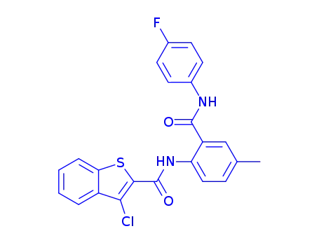 Molecular Structure of 216985-39-6 (Benzo[b]thiophene-2-carboxamide, 3-chloro-N-[2-[[(4-fluorophenyl)amino]carbonyl]-4-methylphenyl]-)