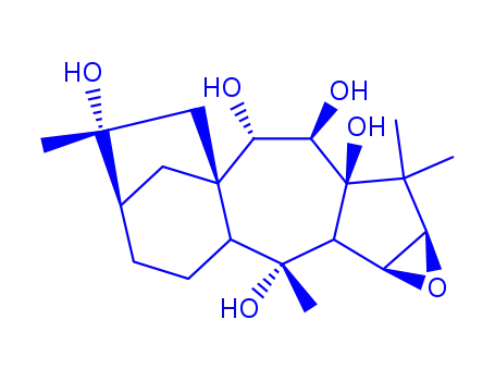 Molecular Structure of 28894-74-8 (2,3-Epoxy-1,1,4,12-tetramethylperhydro-7,8a-ethanobenz[f]azulene-4,9,10,10a,12-pentol)