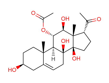 Molecular Structure of 131189-63-4 (Pregn-5-en-20-one,11-(acetyloxy)-3,8,12,14-tetrahydroxy-, (3b,11a,12b,14b,17a)- (9CI))