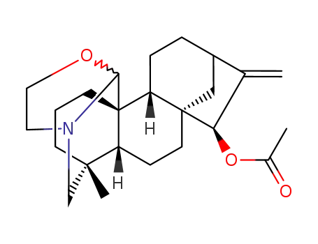 Molecular Structure of 68719-14-2 ((6R,6aR,8aR,9R,11R,13aR,13bS)-6-methyl-10-methylidenedodecahydro-5H-8a,11-methano-6,13b-propanocyclohepta[h][1,3]oxazolo[2,3-a]isoquinolin-9(13cH)-yl acetate)
