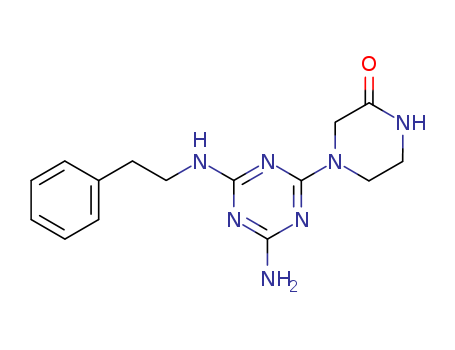 30084-17-4,4-{4-amino-6-[(2-phenylethyl)amino]-1,3,5-triazin-2-yl}piperazin-2-one,2-Piperazinone,4-[4-amino-6-(phenethylamino)-s-triazin-2-yl]- (8CI); Piperazinone, 4-[4-amino-6-[(2-phenylethyl)amino]-1,3,5-triazin-2-yl]-(9CI)