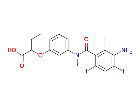 22708-36-7,2-{3-[(3-amino-2,4,6-triiodobenzoyl)(methyl)amino]phenoxy}butanoic acid,Butyricacid, 2-[m-(3-amino-2,4,6-triiodo-N-methylbenzamido)phenoxy]- (8CI); a-[3-N-Methyl-(3'-amino-2',4',6'-triiodobenzoyl)aminophenyloxy]butyricacid