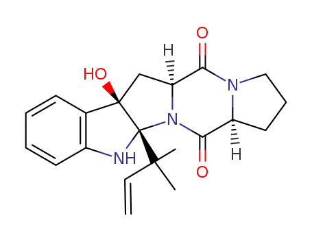 Molecular Structure of 23454-27-5 ((5aS,13aβ)-11aα-(1,1-Dimethyl-2-propenyl)-6aα-hydroxy-2,3,6,6a,11,11a-hexahydro-1H-pyrrolo[1'',2'':4',5']pyrazino[1',2':1,5]pyrrolo[2,3-b]indole-5,13(5aH,13aH)-dione)