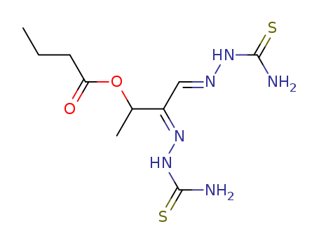 2407-55-8,3,4-bis(carbamothioylhydrazinylidene)butan-2-yl butanoate,Butyricacid, ester with 3-hydroxy-2-oxobutyraldehyde bis(thiosemicarbazone) (7CI,8CI);a-Butyryloxyethylglyoxaldithiosemicarbazone