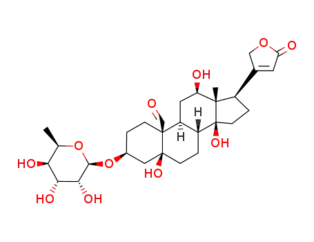 Molecular Structure of 23605-05-2 (3β-[(6-Deoxy-β-D-gulopyranosyl)oxy]-5,12β,14-trihydroxy-19-oxo-5β-card-20(22)-enolide)