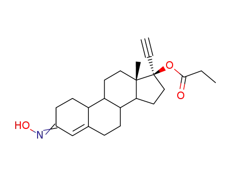 Molecular Structure of 23965-88-0 ((3Z)-17-ethynyl-3-(hydroxyimino)estr-4-en-17-yl propanoate)