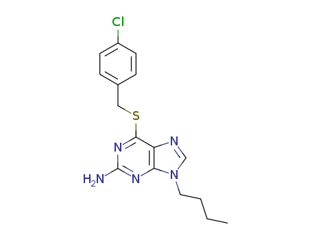 24398-01-4,9-butyl-6-[(4-chlorobenzyl)sulfanyl]-9H-purin-2-amine,9H-Purine,2-amino-9-butyl-6-[(p-chlorobenzyl)thio]- (7CI,8CI);2-Amino-9-butyl-6-(p-chlorobenzylthiol)purine; NSC 45156