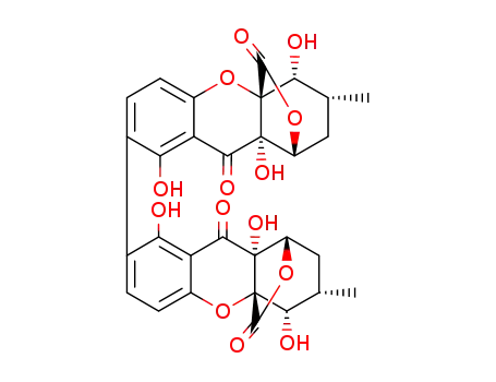 Molecular Structure of 3101-51-7 ((1S,1'S,3S,3'S,4S,4'S,4aS,4'aS,9aR,9'aR)-1,1',3,3',4,4',9a,9'a-Octahydro-4,4',8,8',9a,9'a-hexahydroxy-3,3'-dimethyl-7,7'-bi[1,4a-(epoxymethano)-4aH-xanthene]-9,9',11,11'(2H,2'H)-tetrone)