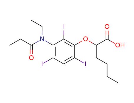 24340-28-1,2-[[3-(N-Ethylpropanoylamino)-2,4,6-triiodophenyl]oxy]hexanoic acid,Hexanoicacid, 2-[3-(N-ethylpropionamido)-2,4,6-triiodophenoxy]- (8CI)